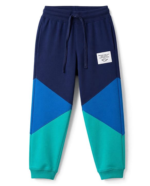 Pine Kids Cotton Knit Full Length Lounge & Track Pants With Color Block - Navy Blue