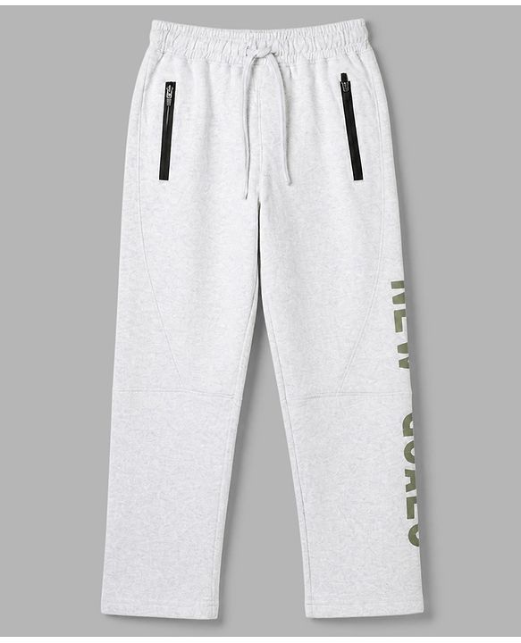 Pine Kids Knit Full Length Track Pant With Text Print - Grey
