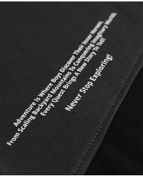 Pine Kids Cotton Knit Full Length Lounge Pant with Text Print - Black