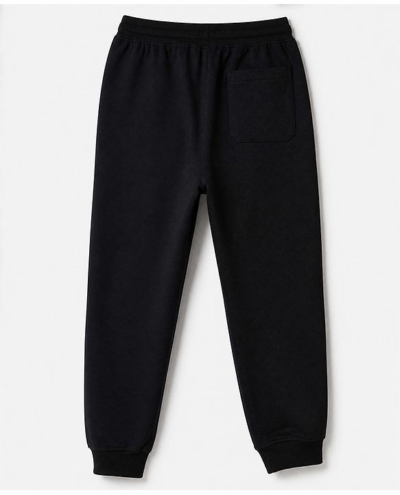 Pine Kids Cotton Knit Full Length Lounge Pant with Text Print - Black