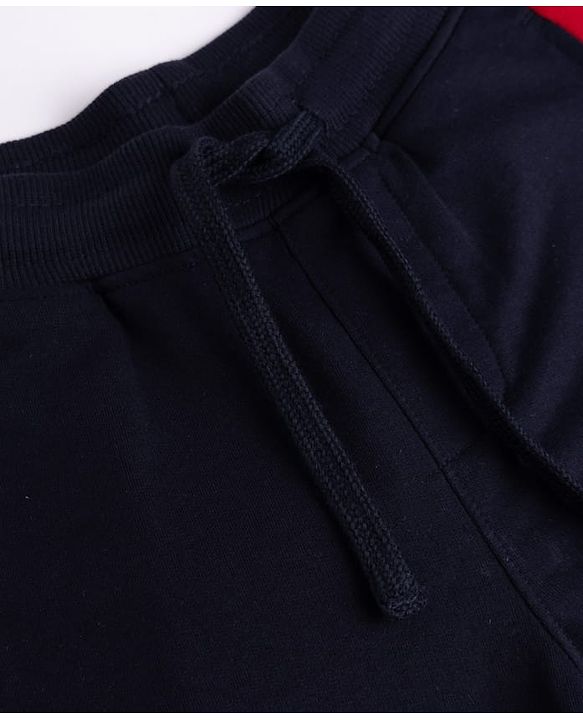 Pine Kids Knit Full Length  Lounge Pant with Cut & Sew Design & Text Print - Navy