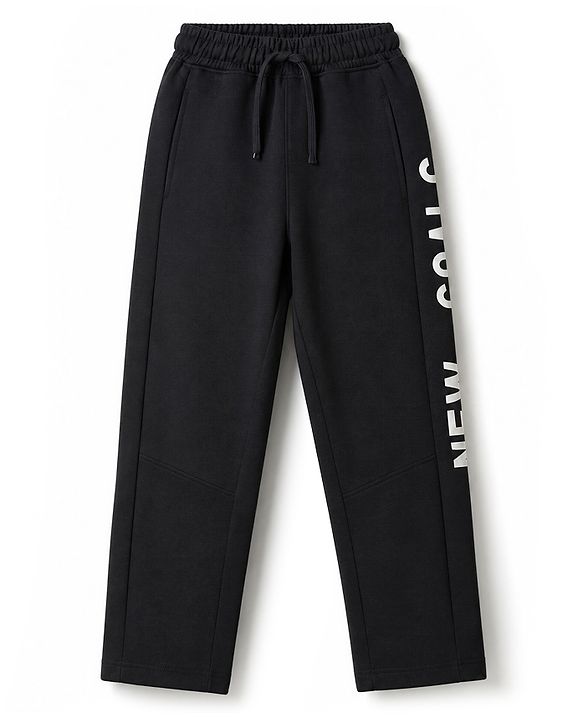Pine Kids Cotton Knit Full Length Track Pants With Text Print - Dark Grey