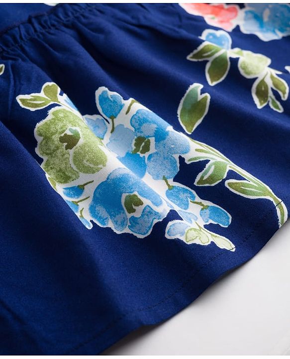 Pine Kids Woven Sleeveless Floral Printed Tiered Frock - Navy Blue