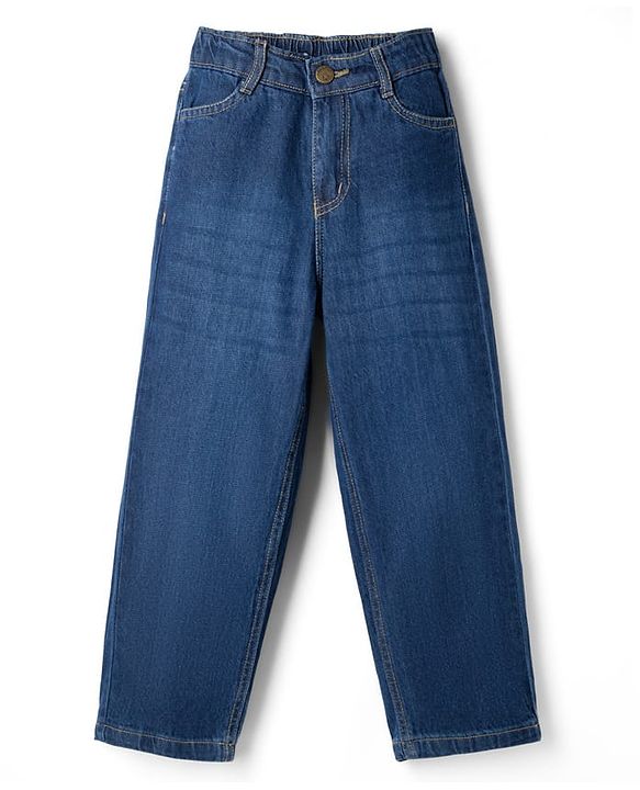 Pine Kids Denim Woven Full Length Washed Jeans - Navy Blue