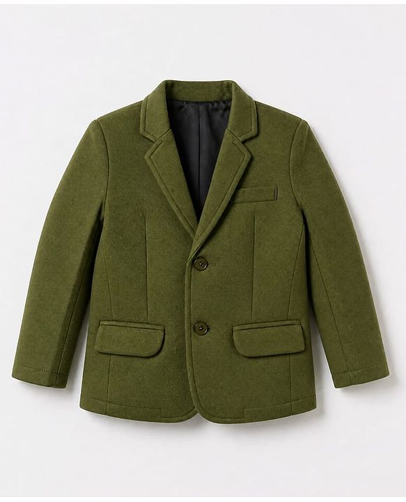 Pine Kids Cotton Mix Knit Full Sleeves Solid Blazer With T Shirt - Olive Green