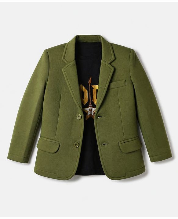 Pine Kids Cotton Mix Knit Full Sleeves Solid Blazer With T Shirt - Olive Green