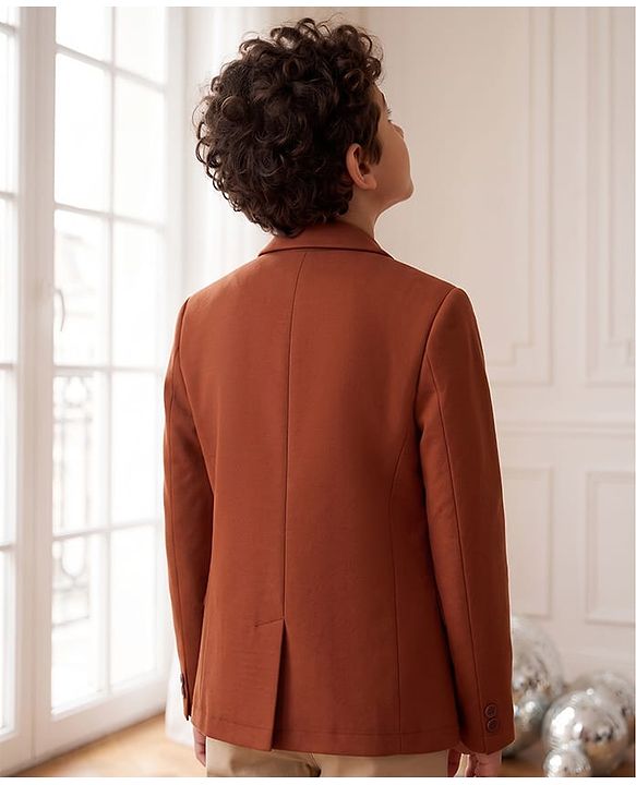 Pine Kids Cotton Mix Knit Full Sleeves Blazer & Lion Printed T-Shirt - Brown