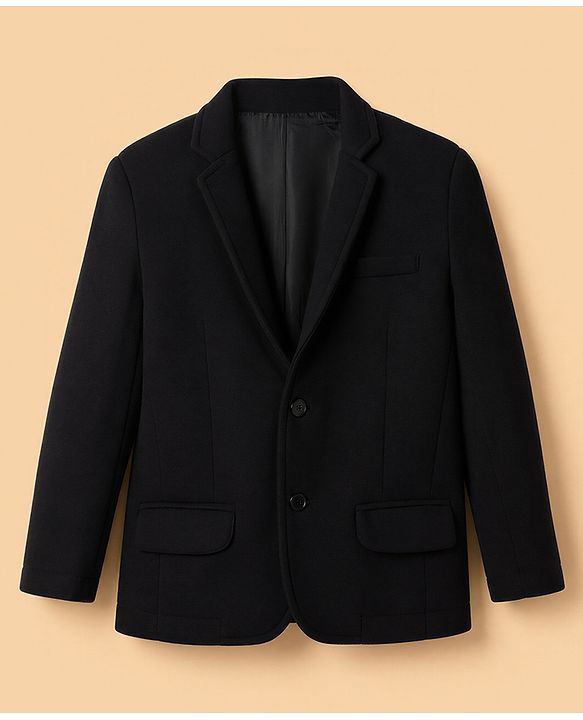 Pine Kids Cotton Mix Woven Full Sleeves Blazer With Text & Lion Printed T-Shirt - Black