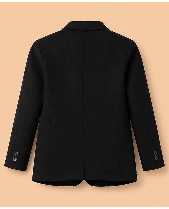 Pine Kids Cotton Mix Woven Full Sleeves Blazer With Text & Lion Printed T-Shirt - Black