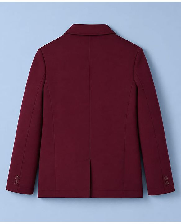 Pine Kids Cotton Mix Knit Full Sleeves Solid Blazer With Lion & Text Printed Inner Tee - Maroon