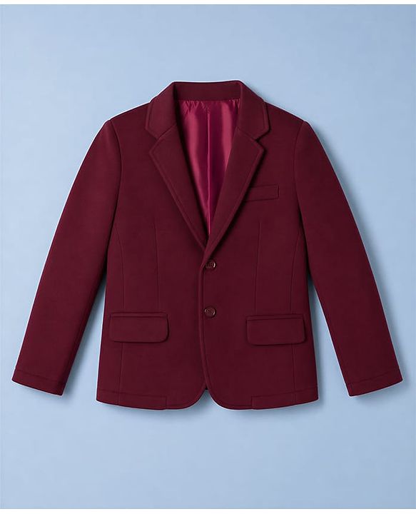 Pine Kids Cotton Mix Knit Full Sleeves Solid Blazer With Lion & Text Printed Inner Tee - Maroon