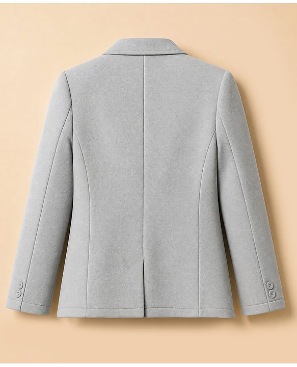 Pine Kids Cotton Mix Knit Full Sleeves Solid Blazer With Text Printed Inner Tee - Grey