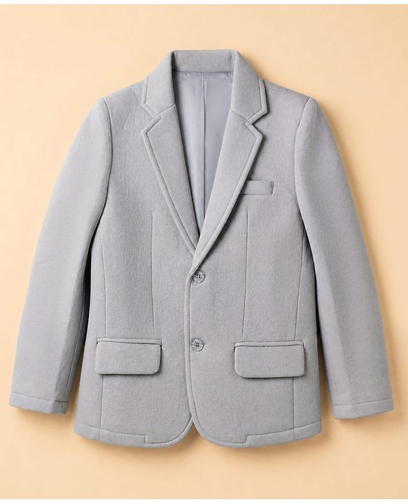 Pine Kids Cotton Mix Knit Full Sleeves Solid Blazer With Text Printed Inner Tee - Grey