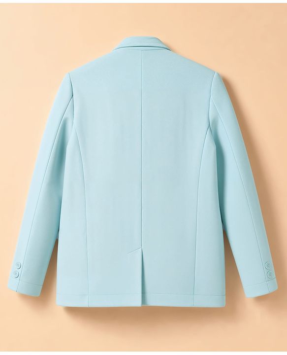 Pine Kids Cotton Mix Knit Full Sleeves Solid Blazer With Lion & Text Printed Inner Tee - Light Blue
