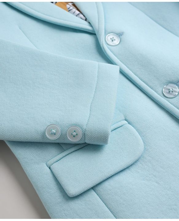 Pine Kids Cotton Mix Knit Full Sleeves Solid Blazer With Lion & Text Printed Inner Tee - Light Blue