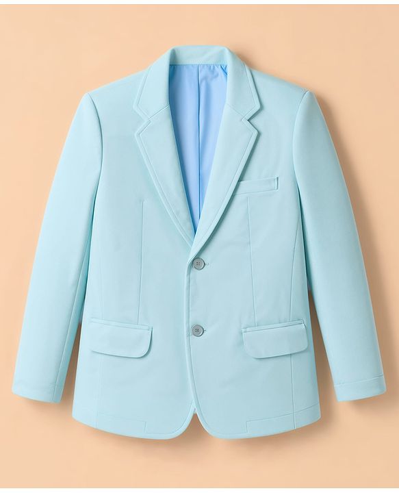 Pine Kids Cotton Mix Knit Full Sleeves Solid Blazer With Lion & Text Printed Inner Tee - Light Blue