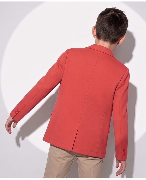 Pine Kids Cotton Knit Full Sleeves Blazer With Beyond Future Text Print - Coral
