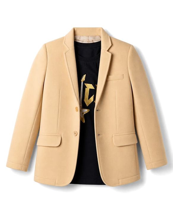 Pine Kids Cotton Knit Full Sleeves Blazer With Rock Text Print - Mustard