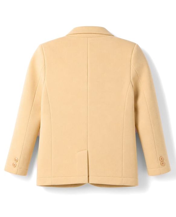 Pine Kids Cotton Knit Full Sleeves Blazer With Rock Text Print - Mustard