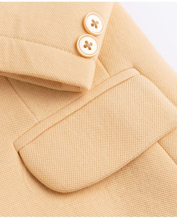 Pine Kids Cotton Knit Full Sleeves Blazer With Rock Text Print - Mustard