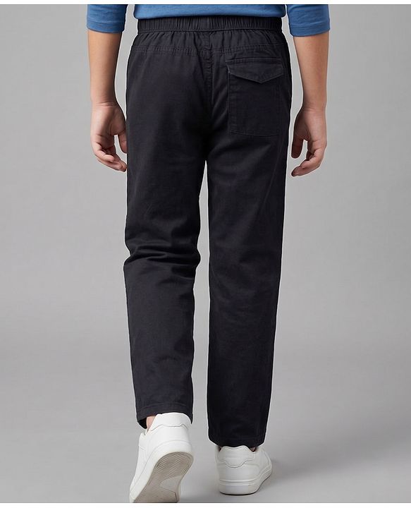 Pine Kids Cotton Elastane Woven Full Length Solid Trouser - Black