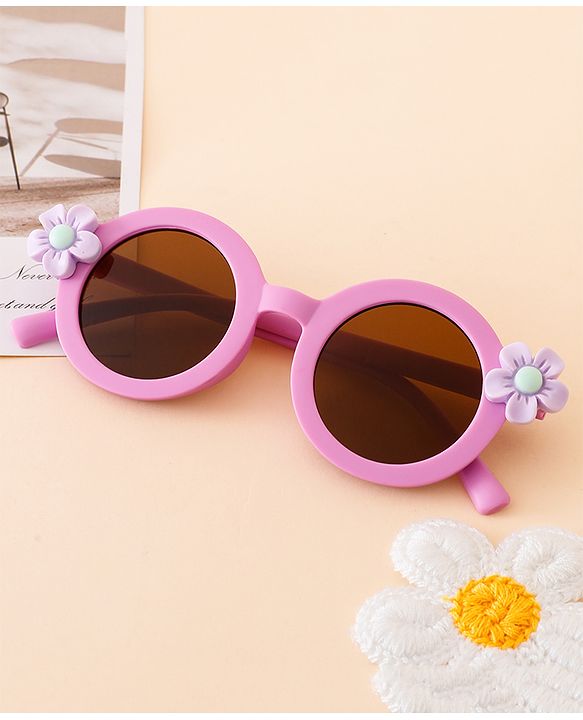 Babyhug Free Size Solid Color Sunglasses with Floral Applique - Mauve