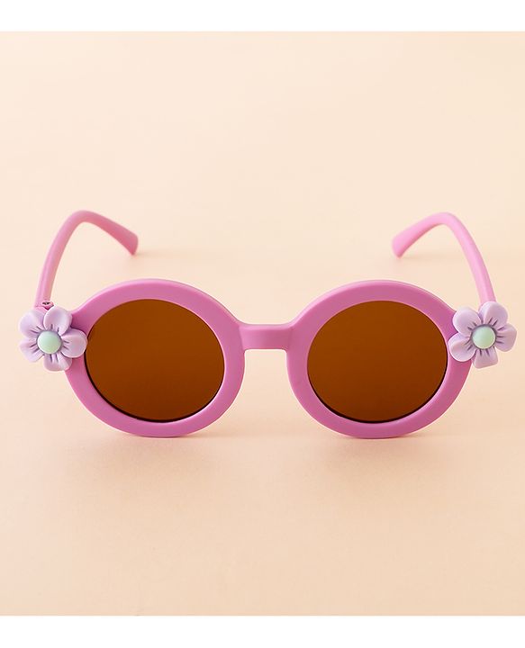 Babyhug Free Size Solid Color Sunglasses with Floral Applique - Mauve