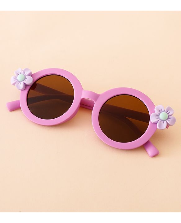 Babyhug Free Size Solid Color Sunglasses with Floral Applique - Mauve