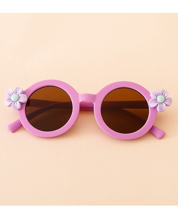Babyhug Free Size Solid Color Sunglasses with Floral Applique - Mauve