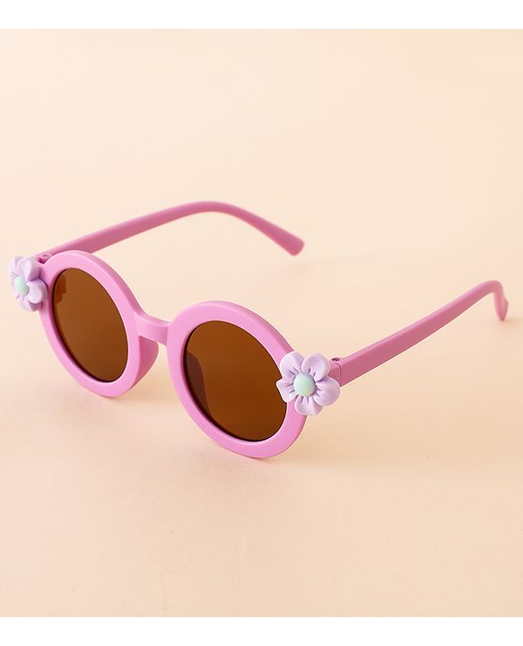 Babyhug Free Size Solid Color Sunglasses with Floral Applique - Mauve