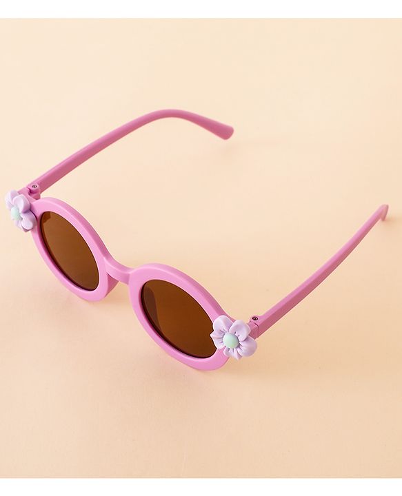 Babyhug Free Size Solid Color Sunglasses with Floral Applique - Mauve