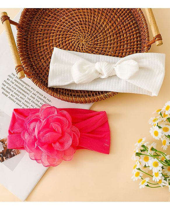 Floral Bow Stretch Baby & Kids Headband - Pink & White