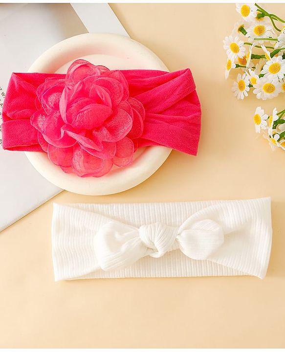 Floral Bow Stretch Baby & Kids Headband - Pink & White