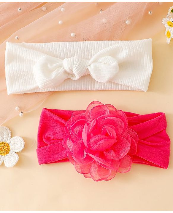 Floral Bow Stretch Baby & Kids Headband - Pink & White