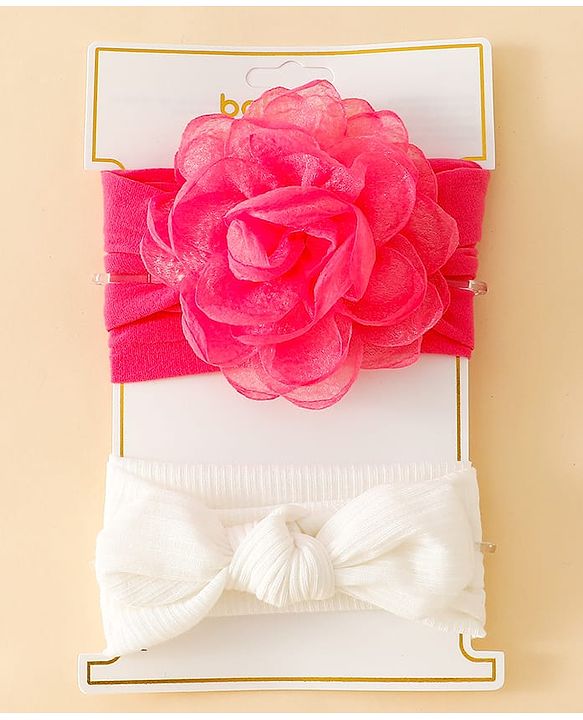 Floral Bow Stretch Baby & Kids Headband - Pink & White