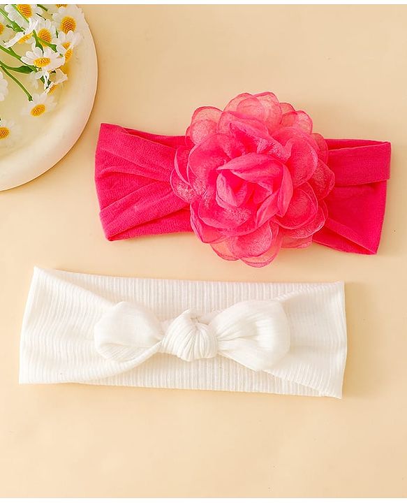 Floral Bow Stretch Baby & Kids Headband - Pink & White