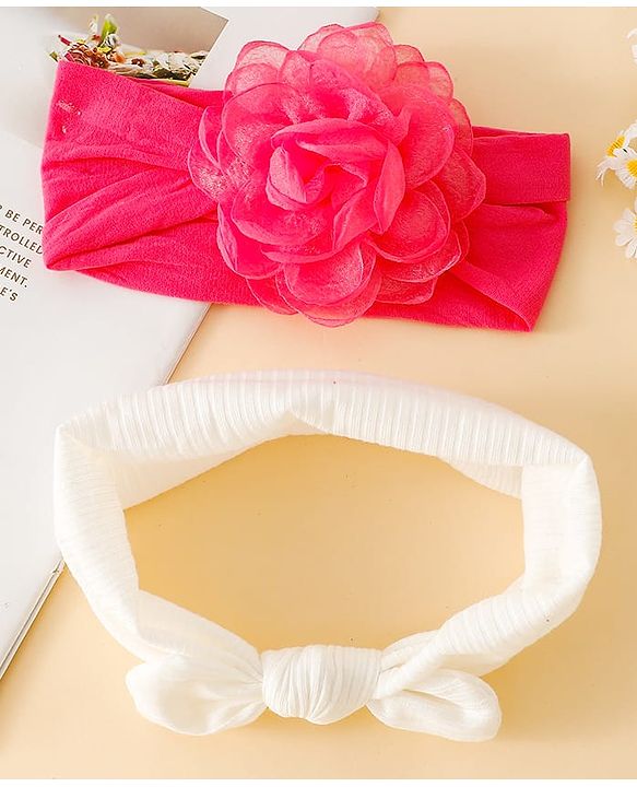 Floral Bow Stretch Baby & Kids Headband - Pink & White