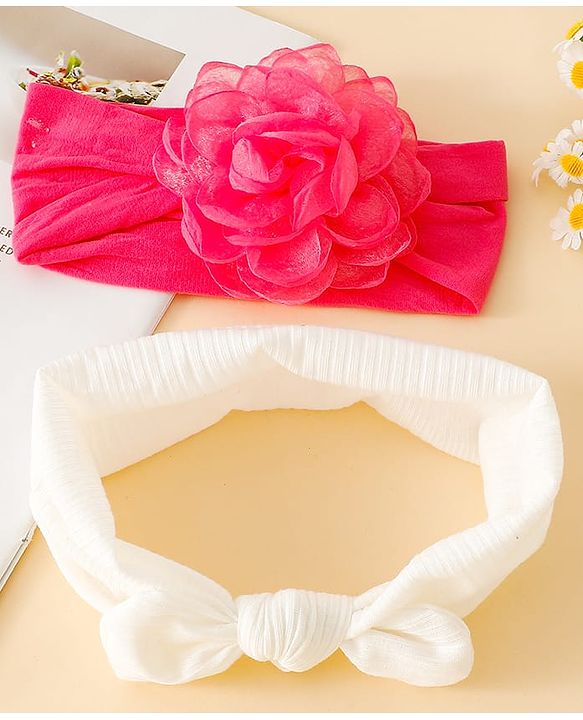 Floral Bow Stretch Baby & Kids Headband - Pink & White