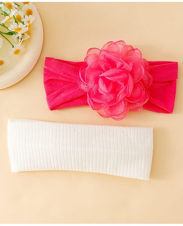 Floral Bow Stretch Baby & Kids Headband - Pink & White