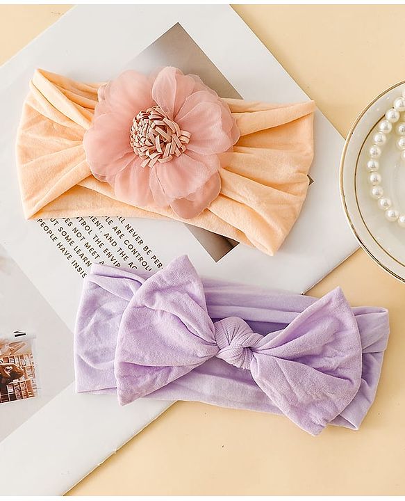 Babyhug Headbands With Floral and Bow Applique Pack of 2 -Purple, Peach