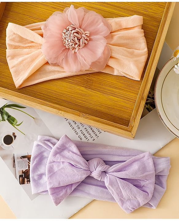 Babyhug Headbands With Floral and Bow Applique Pack of 2 -Purple, Peach