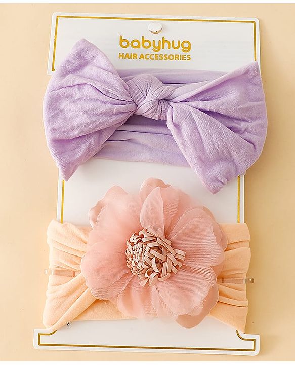 Babyhug Headbands With Floral and Bow Applique Pack of 2 -Purple, Peach