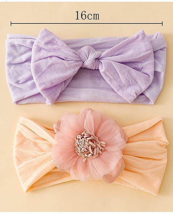 Babyhug Headbands With Floral and Bow Applique Pack of 2 -Purple, Peach