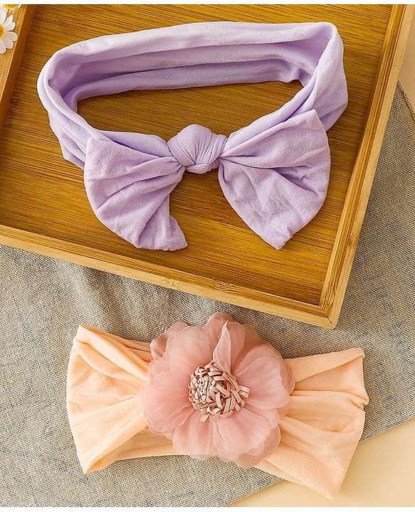 Babyhug Headbands With Floral and Bow Applique Pack of 2 -Purple, Peach