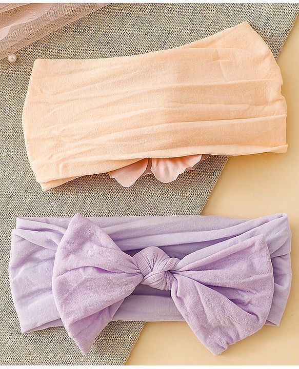 Babyhug Headbands With Floral and Bow Applique Pack of 2 -Purple, Peach