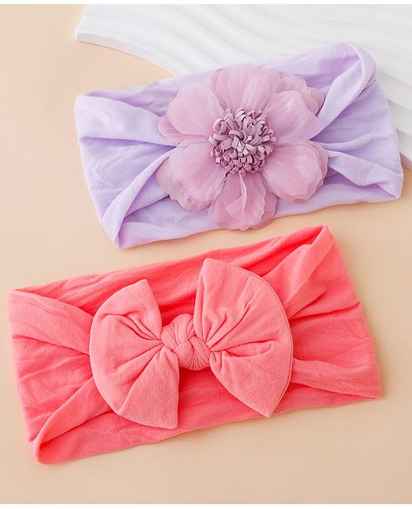 Babyhug Headbands With Floral and Bow Applique Pack of 2 -Purple, Peach