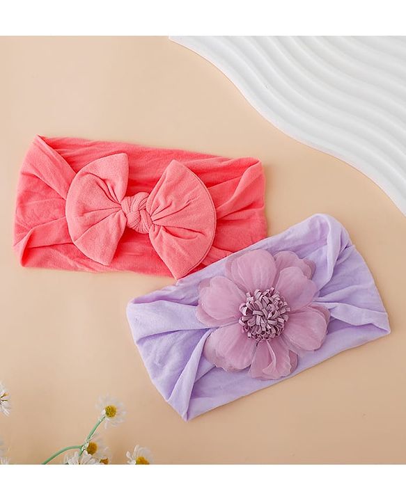 Babyhug Headbands With Floral and Bow Applique Pack of 2 -Purple, Peach