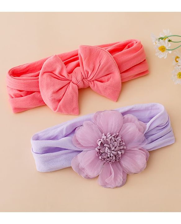 Babyhug Headbands With Floral and Bow Applique Pack of 2 -Purple, Peach