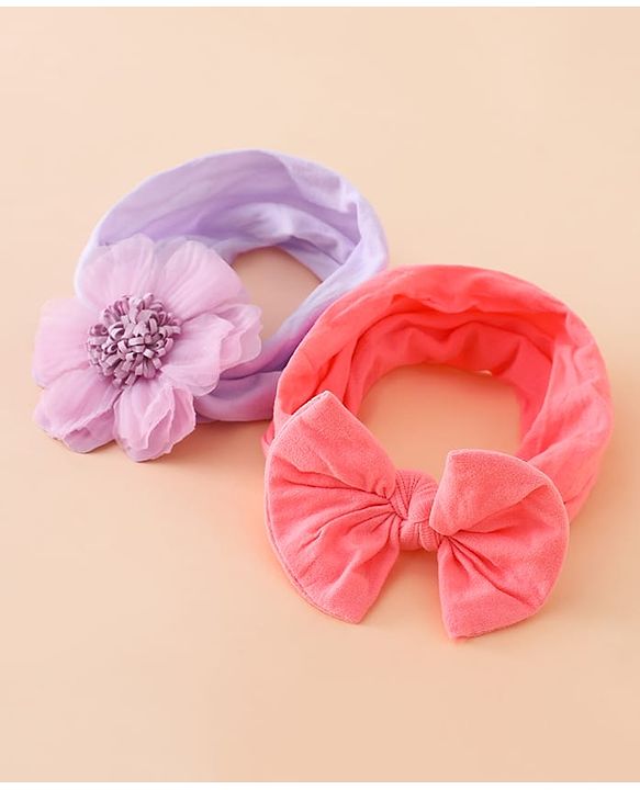 Babyhug Headbands With Floral and Bow Applique Pack of 2 -Purple, Peach