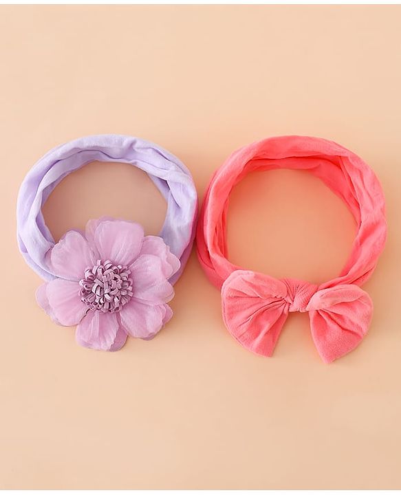 Babyhug Headbands With Floral and Bow Applique Pack of 2 -Purple, Peach